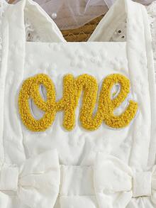 Baby Girl 2pcs Set Casual Cute Floral Pattern Letter Embroidery Ruffle Bow Decor Romper With Headband, Suitable For Daily Wear And Party - White - View 6