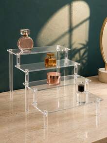 1pc 11.8in Large Capacity Multi-Function Acrylic Cosmetic Display Stand, Cosmetic Storage Box, Large Capacity Multi-Layer Modern Minimalist Black Storage Rack, Suitable For Storing Perfume, Jewelry, Lipstick And Cosmetics, Skincare Storage Rack, Can Also Be Used As Party Wine Rack, - Clear - View 9