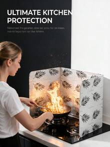 1pc/2pcs Foldable Aluminum Foil Gas Stove Splash Guard, Heat Resistant Oil-Proof Partition Board, Cactus Leaf Print Kitchen Stove Protector, Easy To Clean Oil-Proof Cooking Isolation Board, Suitable For Home Kitchen - Multicolor - View 6