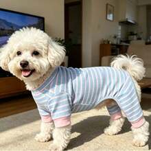 1件新款寵物服裝 小型犬四足套裝 適合泰迪犬 比熊犬 博美犬 貓咪 戶外室內休閒舒適透氣 防塵睡衣 春秋冬穿著 - 淺藍色 - 查看 5