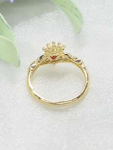 1pc Vintage Royal Style 14K Gold Plated Ring, Women's Heart-Shaped Ruby Crown Hands Holding Heart Ring, Anniversary Gift, Valentine's Day, Party Date Jewelry - Gold - View 5