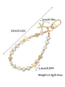 1pc Teen Girls Ocean‑Style Faux Pearl Beaded Keychain, Starfish & Flower Charm Key Ring, Sweet Aesthetic Bag Pendant Accessory For Youth - Multicolor - View 3