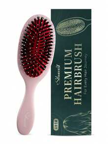 1pc Boar Bristle Hair Brush, Smooth & Shiny, Suitable For Oily Hair And Slicked Back Hairstyles, Can Curl And Straighten, Natural Bristles, Unisex, Suitable For All Hair Types - Multicolor - View 1