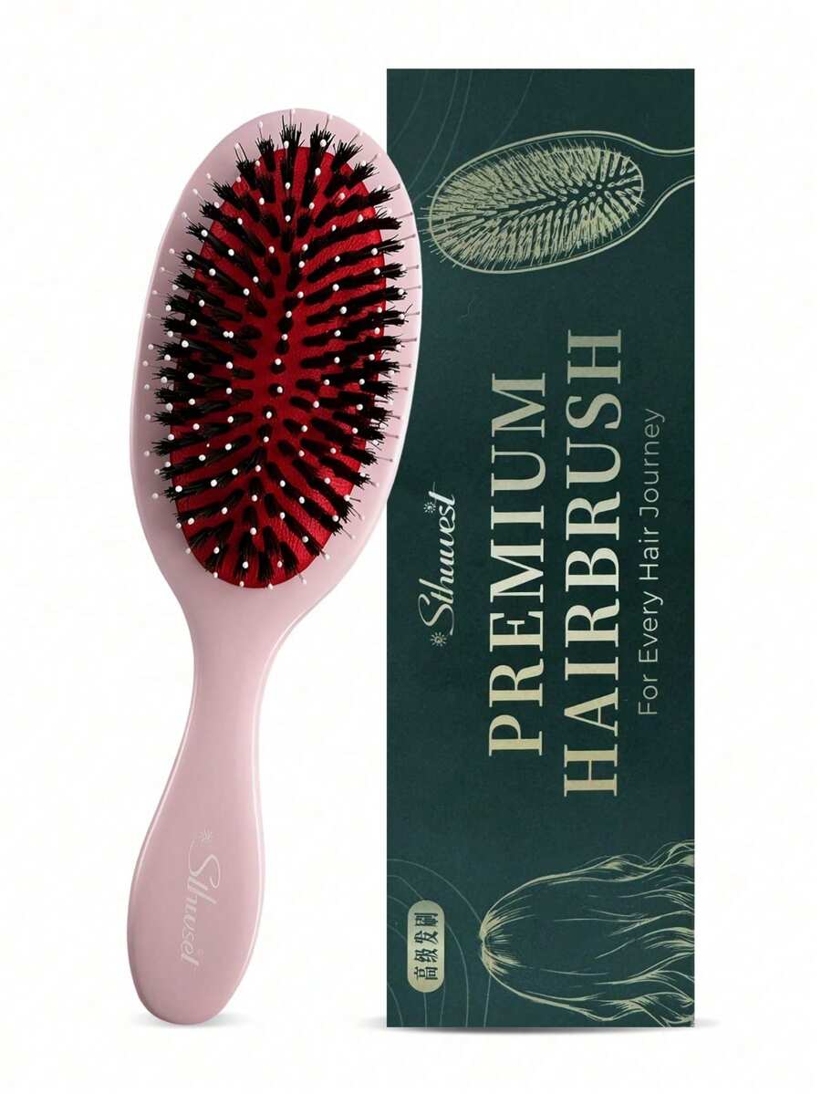 1pc Boar Bristle Hair Brush, Smooth & Shiny, Suitable For Oily Hair And Slicked Back Hairstyles, Can Curl And Straighten, Natural Bristles, Unisex, Suitable For All Hair Types - Multicolor - View 1