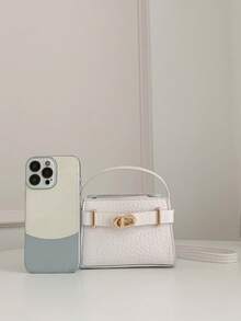 1pc Mini Solid Color Embroidered Pressed Crocodile Texture Square Bag With Turn Lock Flap, Essential Handbag, Shoulder Bag, Crossbody Bag For Shopping And Travel - Multicolor - View 9