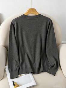 GIGOGOU 大尺碼 1XL-4XL 秋冬基礎款女式針織毛衣上衣 長袖 秋季服飾 - 深灰色 - 查看 2