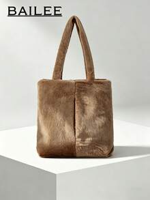 BAILEE Simple And Stylish, Solid-Colored Faux Fur Shoulder Bag With A Large Central Pocket For Easy Access. Perfect For Outfits And As A Gift. - Multicolor - View 2