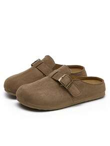 Unisex Closed-Toe Mule Slippers, Slip-On Casual Sports Slides, Breathable Comfortable Slippers, Retro Round-Toe Rubber Sole Mule Shoes For Autumn/Winter - Coffee Brown - View 6