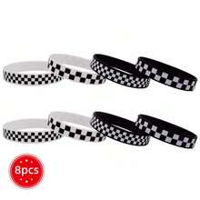 4/8/20pcs Black & White Plaid Silicone Bracelets - Perfect For Sports, Racing And Parties - Great Gift For Girlfriend/Boyfriend - Multicolor - View 9
