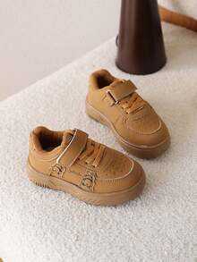 1 Pair Girls' Spring New Cute White Sneakers, Soft Sole Non-Slip Stable Walking Shoes For Toddlers - Brown - View 5