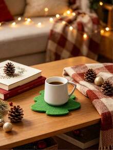1 Set Felt Christmas Tree Coasters, Suitable For Winter Holiday Drinks, Heat-Insulating Coasters, Can Be Used As Desktop Decoration, Suitable For Home, Kitchen, Bar Or Dining Table, Perfect For Christmas Party Decoration - Multicolor - View 10