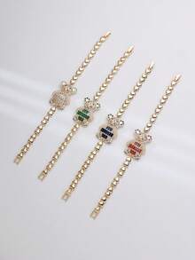 Cute Bear Charm Bracelet, Multi‑Color Baguette Inlaid With Cubic Zirconia Gold Plated, Fashion Stackable Decorative Jewelry Gift Option - Bear Bracelet - View 2