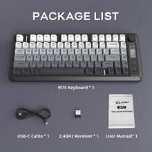 Keyboard Gaming Nirkabel Free Wolf M75, Lampu Latar RGB, Baterai Isi Ulang 2000mAh, Membran Ringkas dengan Nuansa Mekanik, Keyboard dengan Layar Pintar dan Tombol, Tutup Tombol PBT Gradien, Kompatibel dengan PC dan - View 9