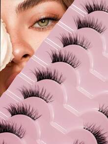 10 Pairs Transparent Half-Length False Eyelashes, Natural & Delicate, Cat Eye Effect, Natural Short Accent Lashes, Outer Corner Lashes, 3/4 False Eyelashes, Reusable, Strip Lashes - Black - View 2