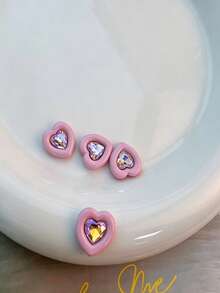 Y2K Pink & Black Heart & Star Nail Art Decorations, 5pcs, 3D Resin Rhinestone Nail Charms, Millennium Nail Art Supplies, 3D Nail Decorations, Fashionable & Cool Nail Art Accessories, Nail Art Decorations, Professional Nail Art Decorations, Nail Decorations, DIY Personalized Nail Art Gems, Suitable For Home Nail Art Decoration - Multicolor - View 5