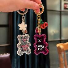 1pc Korean Style Cute Transparent Resin Gummy Bear Pendant, With Cherry/Flower Charm, Y2K Dopamine Glitter Bear Bag Decoration, Suitable For Backpack Keyring - Multicolor - View 3