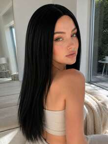 28 Inch Black Middle Part Long Straight Women's Wig, Natural Fashionable Style, Suitable For Women's Daily Wear And Party Occasions - 28-inch Black Middle Part - View 3
