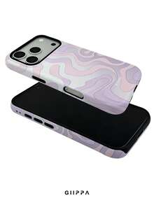 GIIPPA 1件粉紫色不對稱波浪圖案設計手機殼，適用於Phone 17 Pro Max、Phone 16 Pro Max、15 Pro Max、14 Pro Max，韓系高端時尚趣味手機殼，適合11/12/13/14/15/16 Pro Max Plus，優雅設計中性款，聖誕節、情人節、復活節、婚禮季和生日送給女友的完美禮物！ - 多色1 - 查看 4
