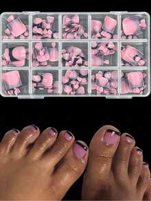 150pcs/Box DIY Glitter Short Square Glossy Colorful Pointed Press-On Toenails, Perfect Fit Design, Acrylic Fake Toenails With Storage Box, Suitable For Summer Manicure, Women And Girls Daily And Party DIY Nail Supplies - Multicolor - View 6