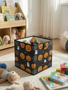 1pc Halloween Pattern Print Open Storage Bin, Baby Diaper & Toy Storage Basket, Foldable, Baby Room Storage Box, Stackable Storage Box, Drawer-Style Durable Multi-Functional, Space-Saving Design Suitable For Home, Dorm, Home Organization, Under-Bed Storage - Multicolor - View 4