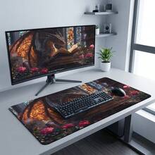 Dragon Reading In Library Pattern Extra Long Gaming Mouse Pad And Desk Mat Set, Non-Slip Durable Rubber Bottom, Smooth Surface, Suitable For Computer Laptop Office Home, Abstract Art Decor, Back To School Supplies - A - View 2