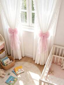 1pc/2pcs Pink Lace Bow Curtain Tie Backs, Suitable For Children's Room, Baby Supplies, Room Essentials And Nursery Decor - Multicolor - View 7