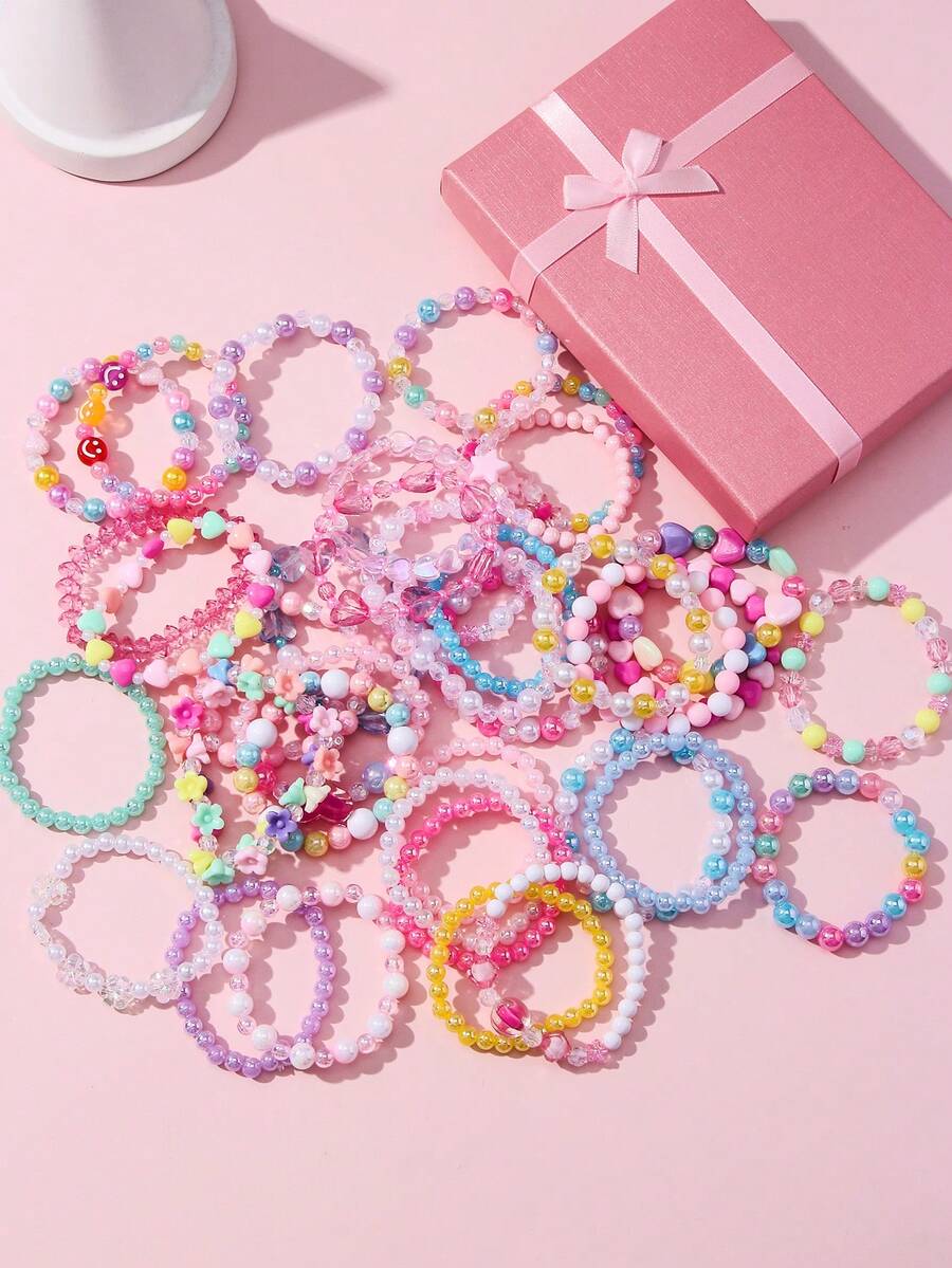 36Pcs Kids Colorful Beaded Bracelet Gift Set, Random Color, Holiday Party Accessories, Birthday Gift For Girls