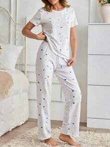 Where Style Meets Comfort  Enjoy Your Time At Home With This Soft Short-Sleeved Pajama Set. - White - View 2