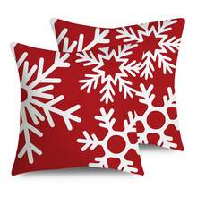 2PCS Christmas Pillowcase, Bright Red Background With Geometric White Snowflake Print Decorative Pillow Cover, Winter Holiday Home Sofa And Bedroom Decor Pillowcase Single Side Without Pillow Core - Red - View 10