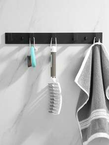 1pc Black Thickened Solid Space Aluminum Hook For Entryway, Bathroom, Wardrobe, Clothes Storage - View 3