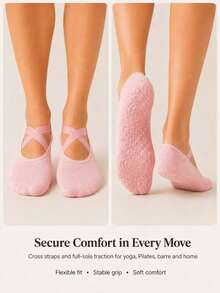 3/6 Pairs Women's Non-Slip Pilates Yoga Grip Socks With Ballet Cross Strap - Multicolor - View 4