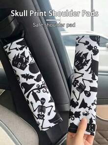 1/2pcs Dancing Skeleton Print Car Seat Belt Shoulder Pad Halloween Theme - A - View 2