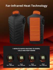 CAMEL CROWN Unisex USB Heated Vest 3 Heating Zones Adjustable Temperature Thermal Sleeveless Waistcoat Outdoor Warm Heating Vest Power Bank Not Included - Black - View 6
