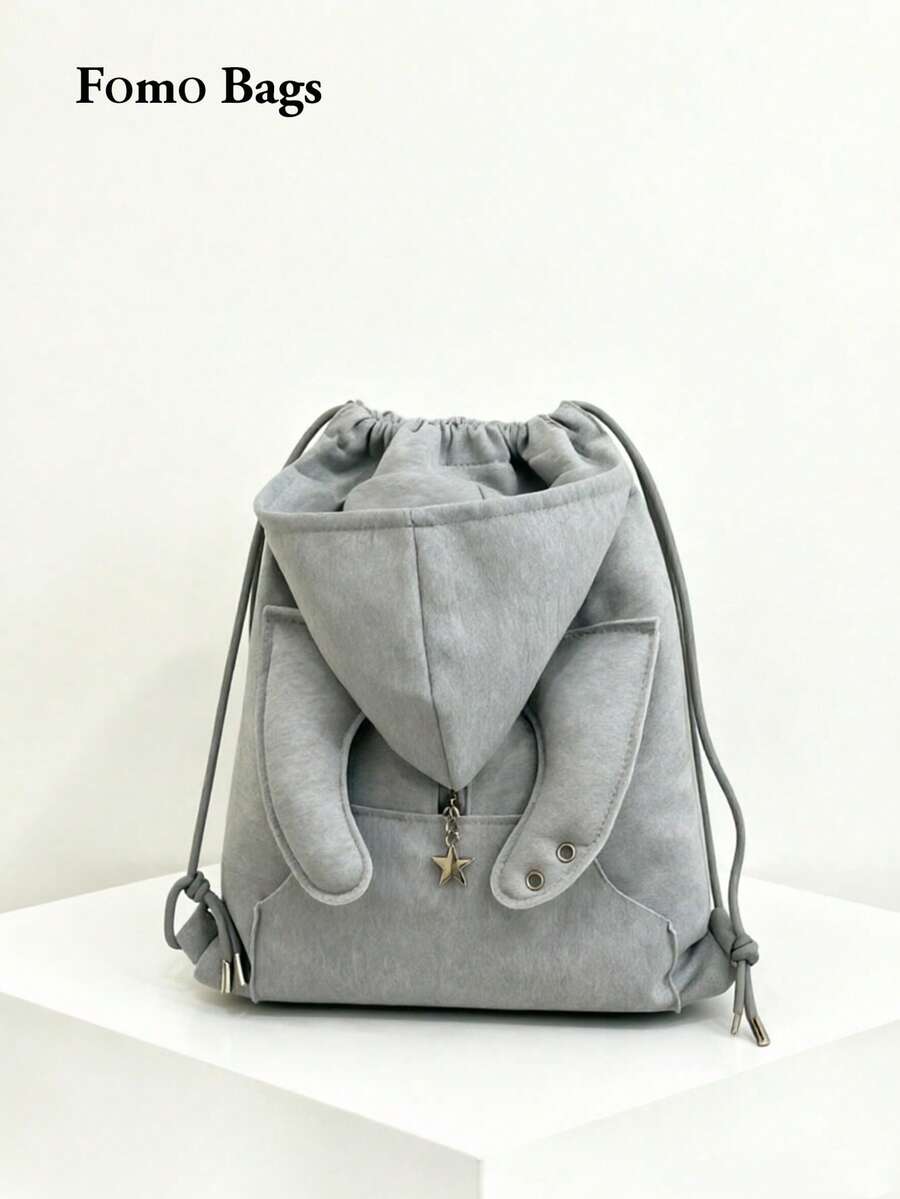 Korean Niche Design INS Style Fashion Drawstring Bucket Backpack, Large Capacity Travel Bag For Female College Students, Outdoor Outings - Light Grey - View 1