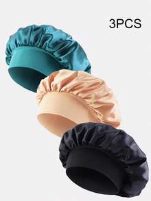3pcs Ladies' Satin Printed Wide-Brimmed Sleeping Caps Hair Caps, Suitable For Daily Use Sleep Bonnet,Summer,Beach,Hat,Holiday,Travel - Multicolor - View 16