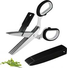 Tijeras de Cocina Multiuso con 5 Cuchillas, para Hierbas, Cebolla y Cilantro, Incluye Funda de - Negro - Ver 9