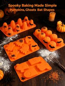 Creative Ghost & Pumpkin Shaped Silicone Baking Molds, Easy Release, Heat Resistant, Microwave, Oven, Air Fryer , Suitable For Candy, Chocolate, Pastry, Jelly, Pudding, Ice Cream, Cake Decoration, Perfect Kitchen Tool - Multicolor - View 11