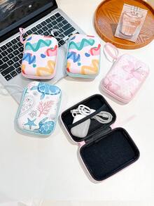 Cute Printed Hard EVA Storage Case, Portable Zipper Electronic Organizer Pouch With Lanyard For Earphone, USB Cable, Charger, Travel Digital Accessories Carrying Bag - Multicolor - View 3