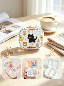 Waterproof Pill Box With Pixel Cat Pattern, Independent Sealed Compartments, Moisture-Proof Mini Visible Pill Box, Portable Printed Divided Pill Box, Travel Carry-On Pill Box, Cute Mini Pill Box, Double Layer 8-Compartment Capsule Storage Box - Multicolor - View 7