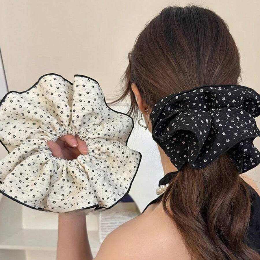 Autumn Fabric Floral Large Headband, Elegant Polka Dot Trim Hair Band, Versatile Floral Hair Accessory Headband - Multicolor - View 1