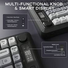 Keyboard Gaming Nirkabel Free Wolf M75, Lampu Latar RGB, Baterai Isi Ulang 2000mAh, Membran Ringkas dengan Nuansa Mekanik, Keyboard dengan Layar Pintar dan Tombol, Tutup Tombol PBT Gradien, Kompatibel dengan PC dan - View 4
