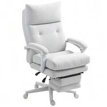 Office Chair Ergonomic Desk Chair With Lumbar Support, High Backrest, Footrest, Height Adjustable Swivel Chair With Linen Look, Padded Computer Chair, Cream White - White - View 1