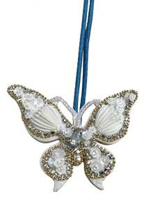 1pc Handmade Beaded Butterfly Bag Charm, Elegant Minimalist Accessory - White - View 4
