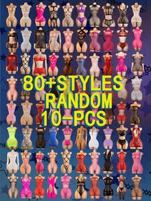 10pcs Random, Random Colors - Women'S Sexy, Multi-Style Mesh, Openwork, Mesh, Figure-Hugging Bodysuits, Fishnet Bodysuits, Stockings, Bodysuits, Adult New Arrivals, Shiny, Bodycon Dresses - Multicolor - View 4