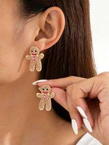 Lindos pendientes de Navidad con hombre de jengibre de diamantes de colores estilo europeo y americano - hombre de jengibre - Ver 7