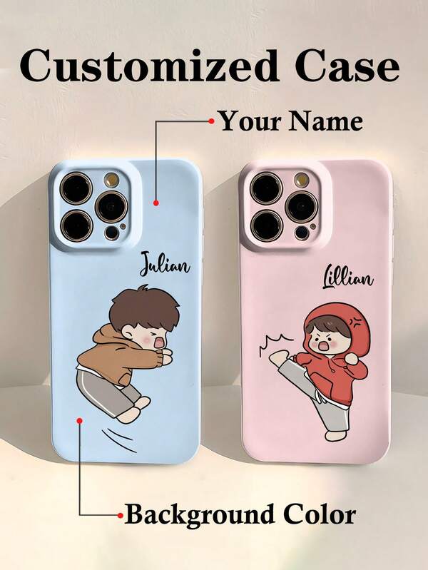 2pcs Cartoon Cute Q-Version Couple Illustration Personalized Signature Short Phrase Fashion Phone Case Suitable For Self-Use, Friends, Best Friends, Students, Campus, Travel, Commute Personalized Signature Letter Short Phrase Commemorative Phone Case Compatible With S22 S23 S24 A12 A14 A15 11/13/14/15 Pro Max 16 Pro Max