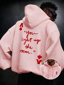 SU ER Men's Autumn/Winter Printed Loose Thermal Lined Hoodie | Leading Fashion - Pink - View 3