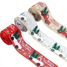 1 Roll Christmas Ribbon - 2 Inch X 5 Yards, Red Linen Grey Christmas Tree Pattern, Vintage Style, Suitable For DIY Wreaths, Gift Wrapping And Decoration - Multicolor - View 5