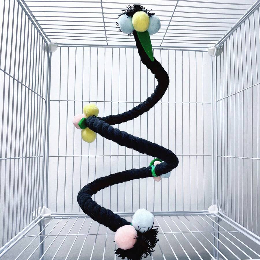 1pc Parrot Toy Climbing Rope, Rope Perch Toy, Interactive Bird Cage Decor, Shape Adjustable For Parrots Like Cockatiel, Cockatoo, Macaw Changeable Shape Cage Perch Toy, - Black - View 1