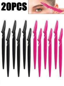 60/50/40/30/20/12/5pcs Portable Eyebrow Razors, Ergonomic Handle, Unisex Body Hair Trimmer, Anti-Scratch Blade Guard Eyebrow Shaver, Travel & Home Economic Beauty Tool, Exquisite Small Gift - Beige - View 11
